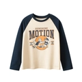 T-shirt a maniche lunghe per bambini con stampa SUNSHINE in blu navy e bianco crema - 120 / Beige/Blu Reale