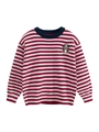 Maglione a righe rosse e bianche per bambini con ricamo di cane e bordi blu navy - 110cm / A righe rosse e bianche