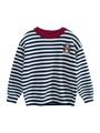 Maglione in maglia a righe blu e bianche per bambini con girocollo rosso e ricamo di cane - 110cm / Righe blu e bianche