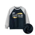 Kids navy and grey raglan fleece sweatshirt with Justice print and soft lining - 120 / Noble Blue/Heather Gray