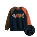Kids fleece sweatshirt met kleurblokken herfstbeerprint en warme gewatteerde voering - 120cm / Koninklijk blauw