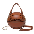 Fashionable brown basketball shaped crossbody bag with gold chain strap and top handle - Brown
