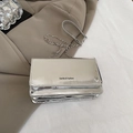 Silver mirror-finish small square crossbody bag with chain strap and brand lettering - Silver