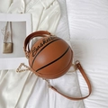 Brown basketball shaped crossbody bag with gold chain strap and stylish leather handle - Brown