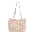 Beige tote bag with cute cartoon animal prints and elegant gold chain strap accents - Off White