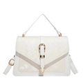 White leather handbag with snake pattern flap and gold metal buckle detail - White