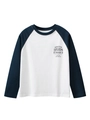 Camiseta de manga larga raglán para niño con mangas azul marino y estampado outdoor - 120cm / Blanco Roto/Azul Real
