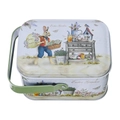 Easter garden tin gift box with a green handle and bunny pattern on white background - Easter Handheld Tin Box Type A