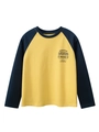 Camiseta de manga raglán para niño en amarillo y azul marino con estampado vintage - 130cm / Amarillo Medio / Azul Noble
