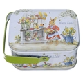Easter bunny tin gift box with green handle and vintage floral patterns for cookies - Easter Handheld Tin Box Type C