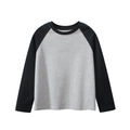 Grau-schwarzes Raglan-Langarmshirt für Kinder aus Baumwolle mit klassischem Rundhals - 120cm / Meliertes Grau/Schwarz