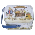 Vintage Easter rabbit tin gift box with blue metal handle and floral bunny illustrations - Peter Rabbit Inspired Pastoral Style (Style D)