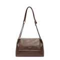 Borsa tote marrone scuro in pelle PU con tracolla a catena retrò e targhetta in metallo - Grigio
