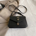 Elegant black lychee grain handbag with gold buckle and adjustable crossbody strap - Black
