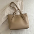 Chic beige large capacity tote bag in matte PU leather with decorative shoulder straps - Khaki