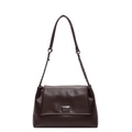 Borsa a spalla minimalista in pelle testa di moro con fibbia vintage e catena argento - caffè