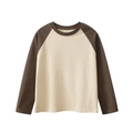 Kids long sleeve raglan T-shirt in cream and dark brown cotton blend knit fabric - 120cm / Rice Apricot/Coffee
