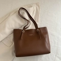 Deep brown faux leather tote bag with adjustable shoulder straps and minimalist design - Dark Brown