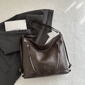 Vintage dunkelbraune große Shopper-Tasche mit Doppelreißverschluss und Lederstruktur - Braun