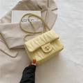 Pale yellow quilted chain shoulder bag with classic diamond stitch and gold lock - Yellow
