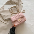 Chic pink quilted crossbody flap bag with gold chain strap and turn-lock closure - Pink
