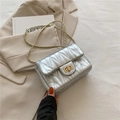 Silver quilted crossbody bag with gold chain strap and metallic finish leather - Silver