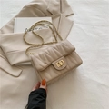 Elegant beige quilted crossbody bag with V-shaped stitching and golden chain strap - Khaki