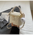 Creamy white box bag with heart scarf handle and plush monster charm crossbody - Off-white