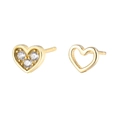 Asymmetric S925 silver heart studs with gold finish and sparkling zircon stones - Hollow Asymmetric Heart Stud Earrings-Gold