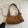 Sac à bandoulière hobo en daim marron au design croissant avec sangle réglable - Daim Marron