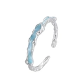 Irregular silver coastline ring with blue enamel filling in a 45-degree side view - Adjustable Open / Irregular Blue Drip Glue