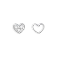 Asymmetric S925 silver heart stud earrings with cubic zirconia and hollow design - Hollow Asymmetric Heart Stud Earrings-Silver