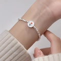 S925 Silber Bambus-Kettenarmband mit weißem Emaille-Tulpen-Anhänger am Handgelenk - Rote Blume Bambus Stil (J)