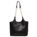 Borsa tote trapuntata nera con catena dorata e placca metallica triangolare - Nero