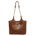 Borsa tote in ecopelle trapuntata marrone con logo a triangolo e catena - Marrone