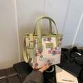Mini bolso tote con correas verdes, lindo estampado de ratón y cuero blanco texturizado - Estilo de Estampado de Dibujos Animados (MYBAOB-1751) / Verde