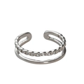 Minimalistischer silberner Doppelring mit glattem Band und gewebtem Kettendesign - Einstellbar Offen / Zweilagige Hohlkette / Silber