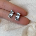 Irregular silver liquid metal stud earrings featuring a single round clear gemstone inlay - Irregular Geometric Wave Earrings - Platinum Color