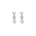 Polished silver heart-shaped drop earrings with three-tiered vertical link design - Silver Triple Heart