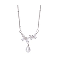 Elegante collana a fiocco con zirconi marquise e ciondolo a goccia con perla bianca - Collana Con Ciondolo a Fiocco e Perla