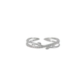 Adjustable S925 sterling silver olive leaf cross ring with sparkling zircon stones - Adjustable Open / Silver