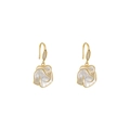 Elegant gold camellia drop earrings with white layered petals and sparkling crystals - Camellia Pleated Rhinestone Style