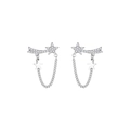 Elegante zilveren ster oorbellen met zirkonia en een fijne ster hanger aan ketting - Vijfpuntige Ster Zirkonia Kwastje Oorknopjes