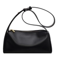 Borsa a spalla minimalista in pelle nera con tracolla regolabile e chiusura a zip - Nero