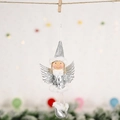 Silver sequin angel Christmas ornament with plush fur trim and wings hanging on twine - Silver