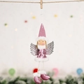 Pink sequin angel girl ornament with silver wings and white plush trim for Christmas tree - Pink