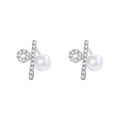 Orecchini asimmetrici in argento e perle con design a simboli e zirconi incastonati - Orecchino di Perla e Strass con Simbolo di Percentuale