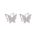 Glinsterende zilveren vlinder oorbellen met strassteentjes en hol dubbelvleugel design - Strass Vlinder Holle Oorknopjes