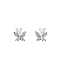 Eleganti orecchini a lobo a doppia farfalla in argento con intarsio in zirconia cubica - Orecchini a Bottone Doppia Farfalla Zirconia