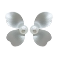 S925 silver white matte petal pearl earrings with minimalist French vintage design style - White Matte Petal Pearl Stud Earrings
